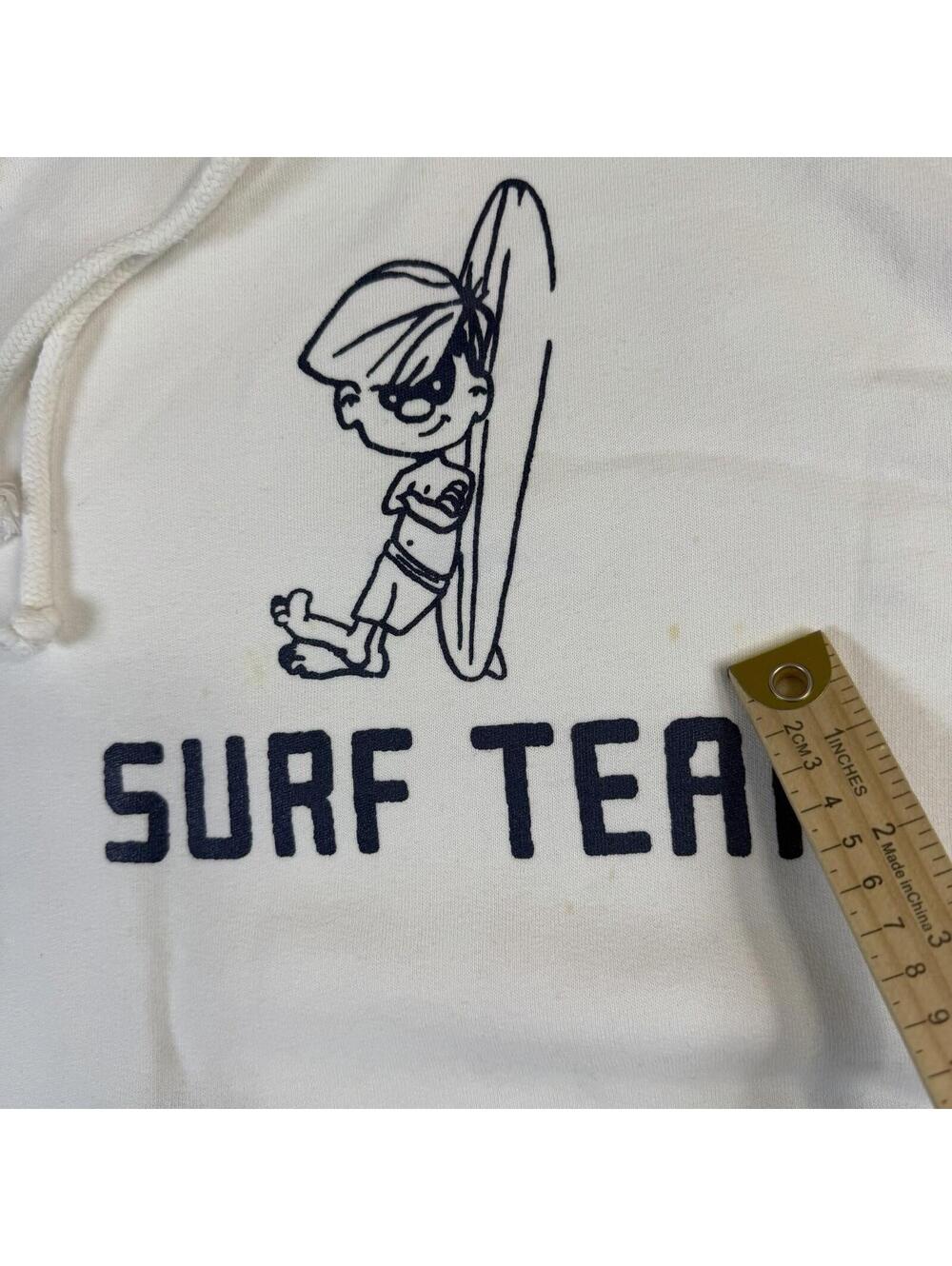VTG Hollister Hoodie Mens Large White Surf Team Graphic Pullover Sweatshirt Y2K - Picture 8 of 9